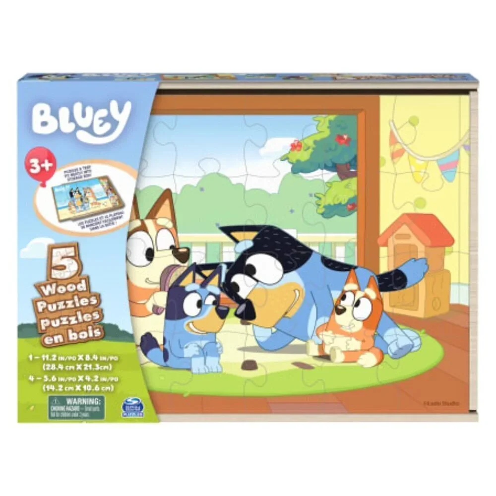 Bluey Wood Puzzles 5-Count New in package